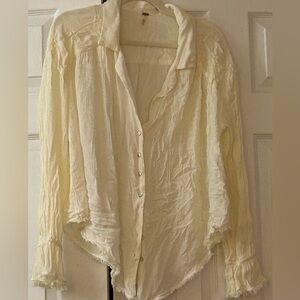 Free People Ivory Crinkle Gauze Button-Down Shirt Top Boho Made in India Small